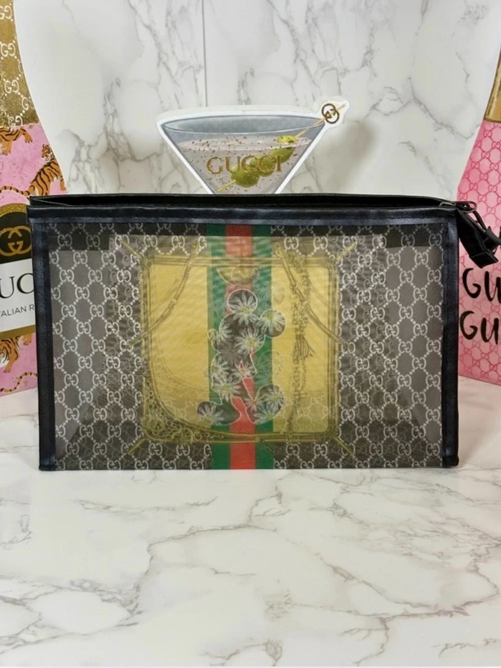 A-1CS-1A: COSMETIC POUCH: Mesh Monogram GG w/Disney Character, NWOT